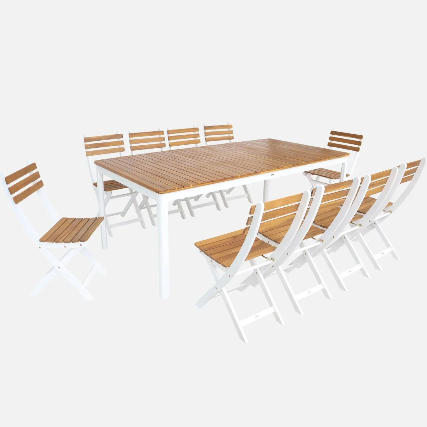 Tuinset van acacia met ronde hoeken, 10 stoelen