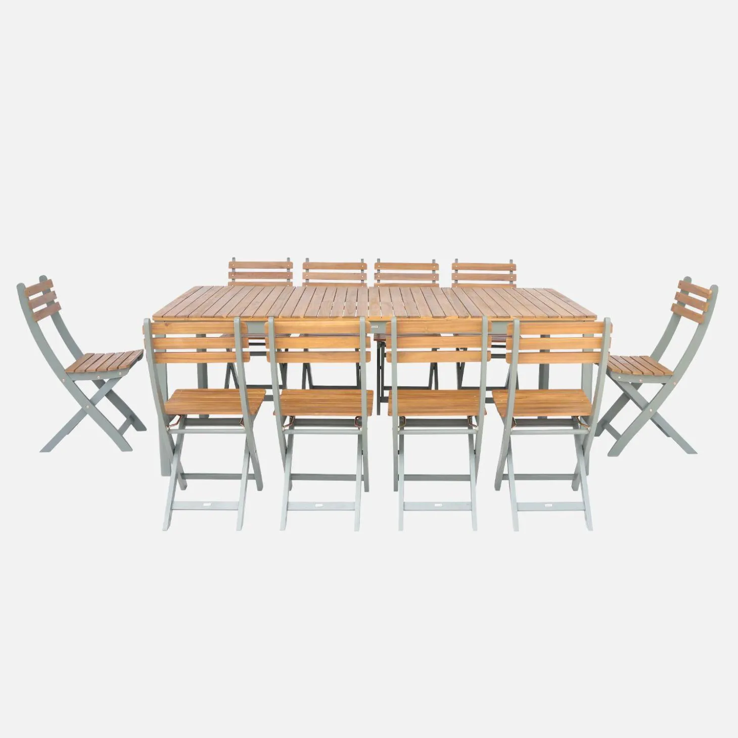 Tuinset van acacia met ronde hoeken, 10 stoelen