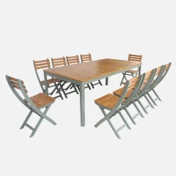 Tuinset van acacia met ronde hoeken, 10 stoelen
