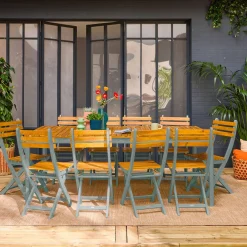 Tuinset van acacia met ronde hoeken, 10 stoelen