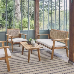 Tuinset van hout en verticale rotan, 4 personen