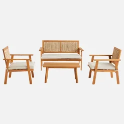 Tuinset van hout en verticale rotan, 4 personen