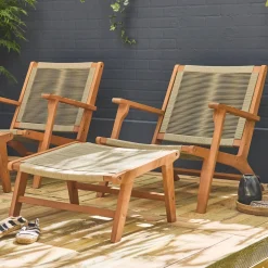 Tuinstoel met voetsteun van hout en touw (set van 2)