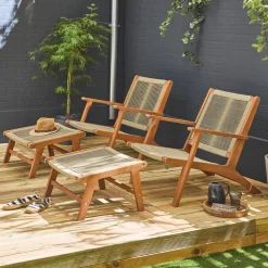 Tuinstoel met voetsteun van hout en touw (set van 2)