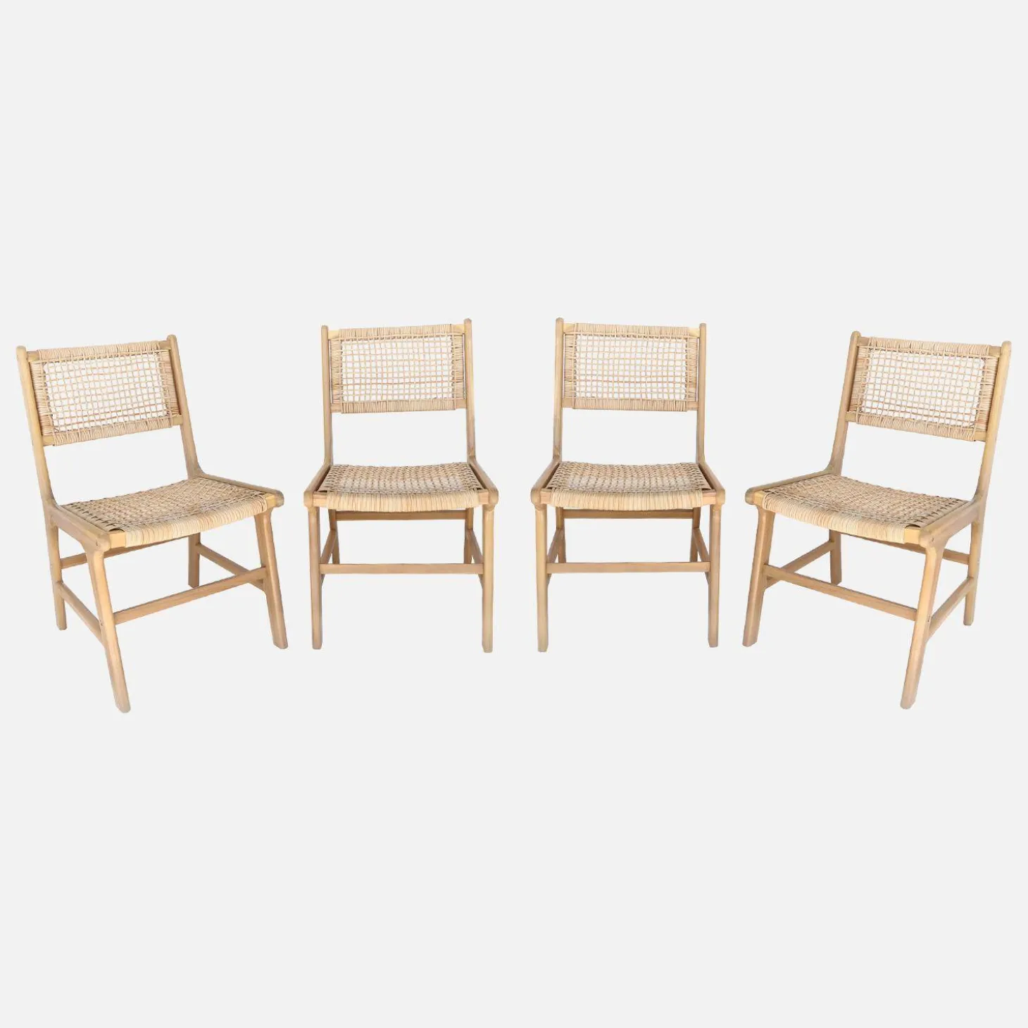 Tuinstoel van riet en hout (set van 4)