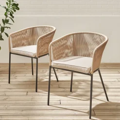 Tuinstoel van touw en gegalvaniseerd staal (set van 2)