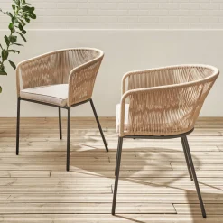 Tuinstoel van touw en gegalvaniseerd staal (set van 2)