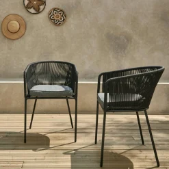 Tuinstoel van touw en gegalvaniseerd staal (set van 2)