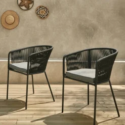 Tuinstoel van touw en gegalvaniseerd staal (set van 2)