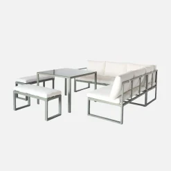 Tuintafel en banken 9 zitplaatsen aluminium