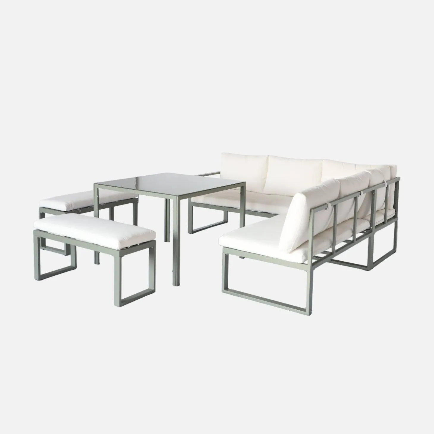 Tuintafel en banken 9 zitplaatsen aluminium