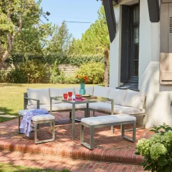 Tuintafel en banken 9 zitplaatsen aluminium