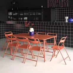 Tuintafel met 8 opklapbare stoelen metaal