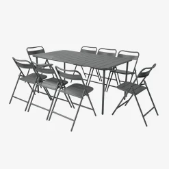 Tuintafel met 8 opklapbare stoelen metaal