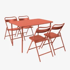 Tuintafel + 4 opklapbare stoelen metaal