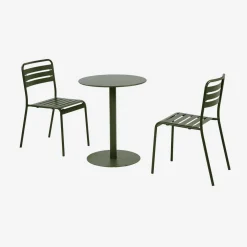 Tuintafel rond bistro van staal + 2 stoelen