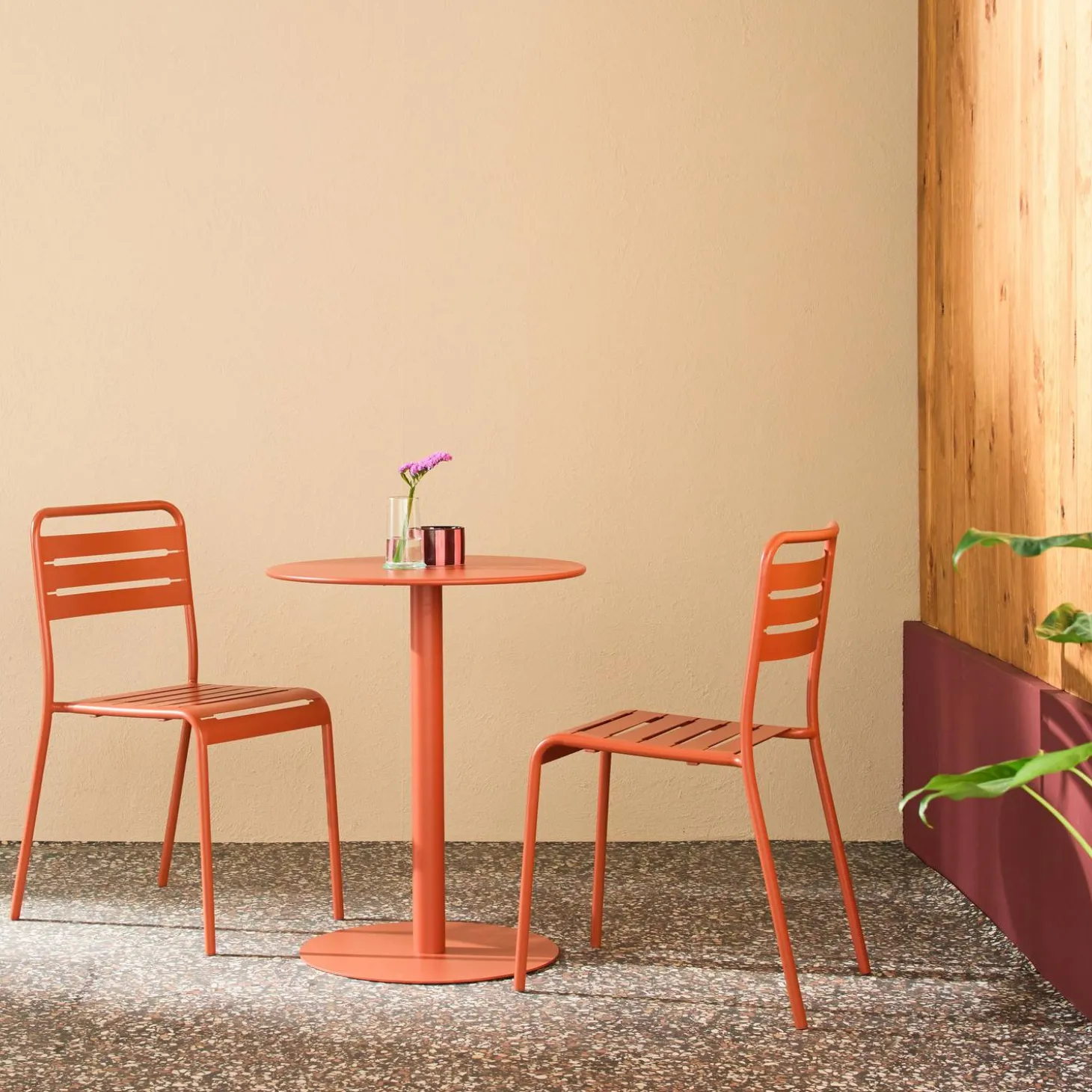 Tuintafel rond bistro van staal + 2 stoelen