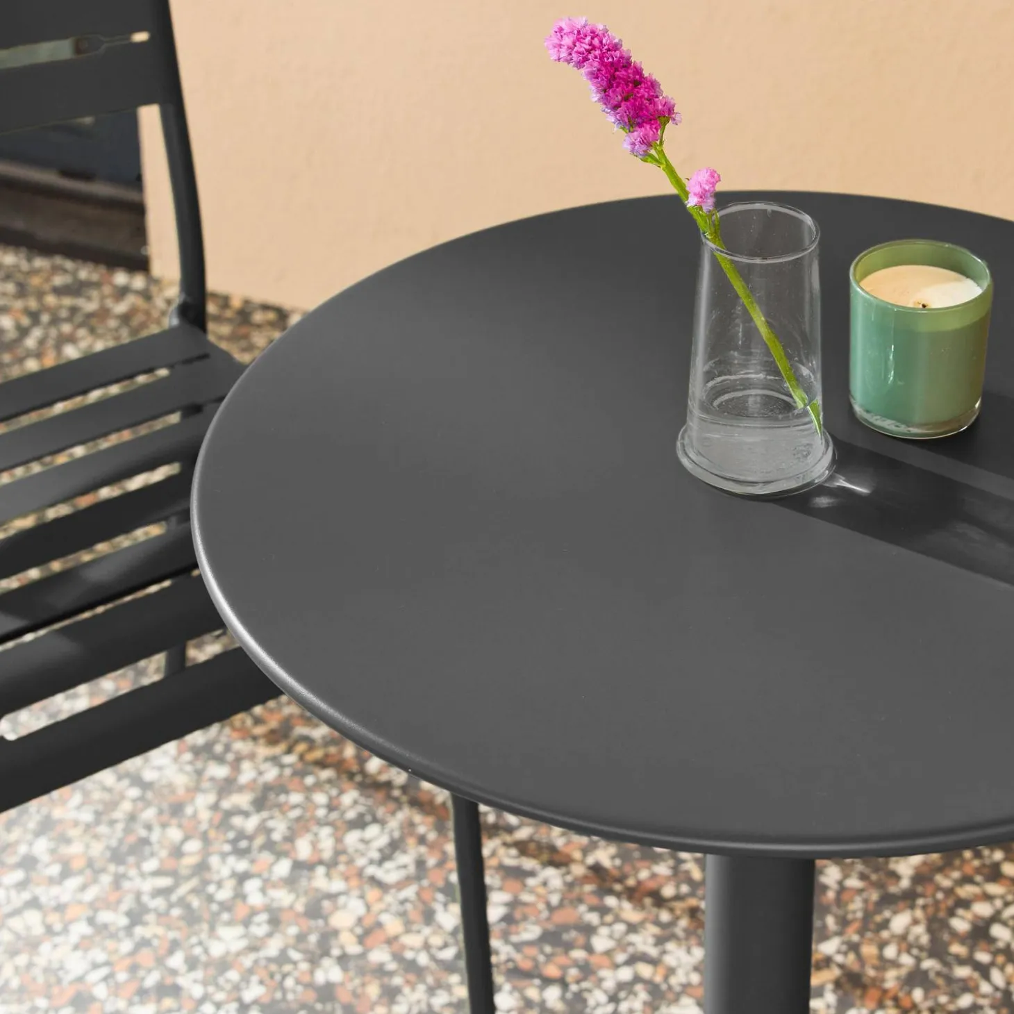 Tuintafel rond bistro van staal + 2 stoelen