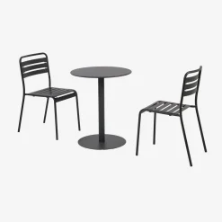 Tuintafel rond bistro van staal + 2 stoelen