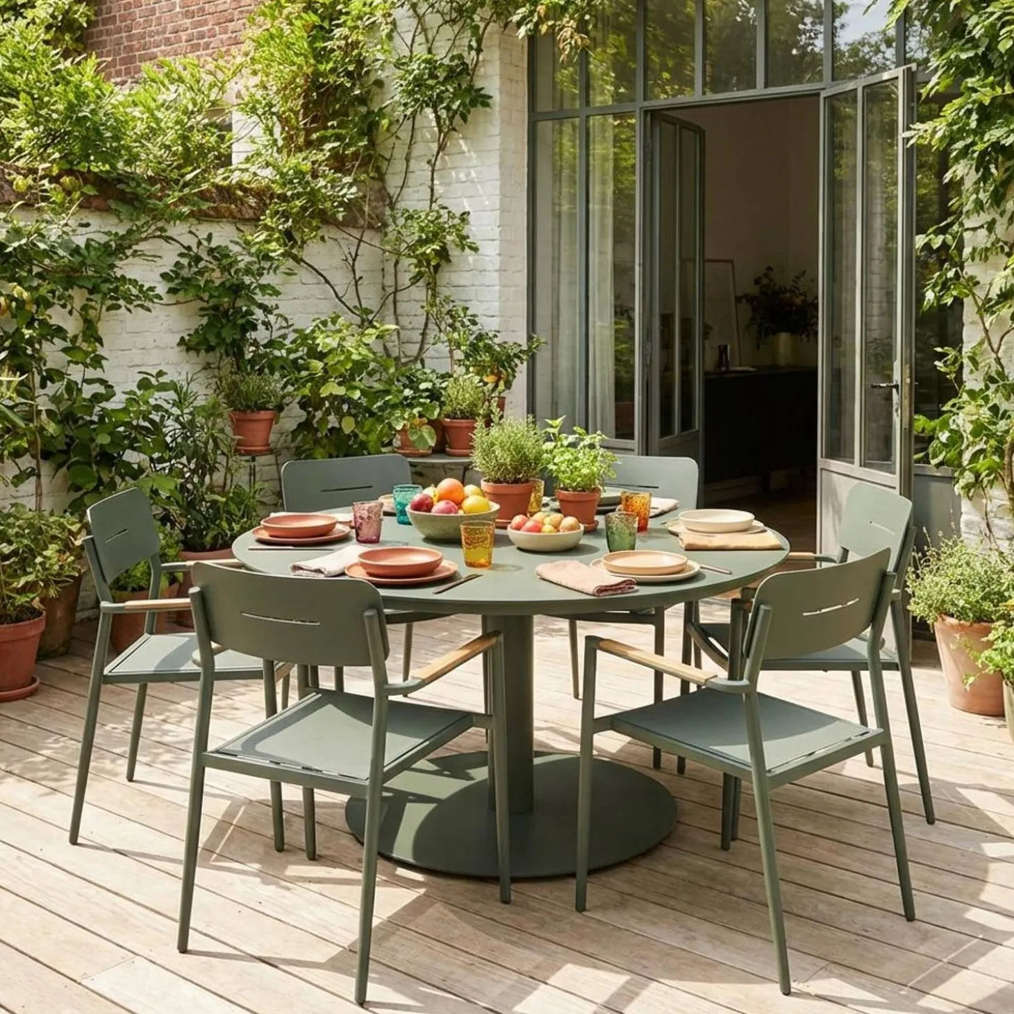 Tuintafel rond met 6 stoelen aluminium