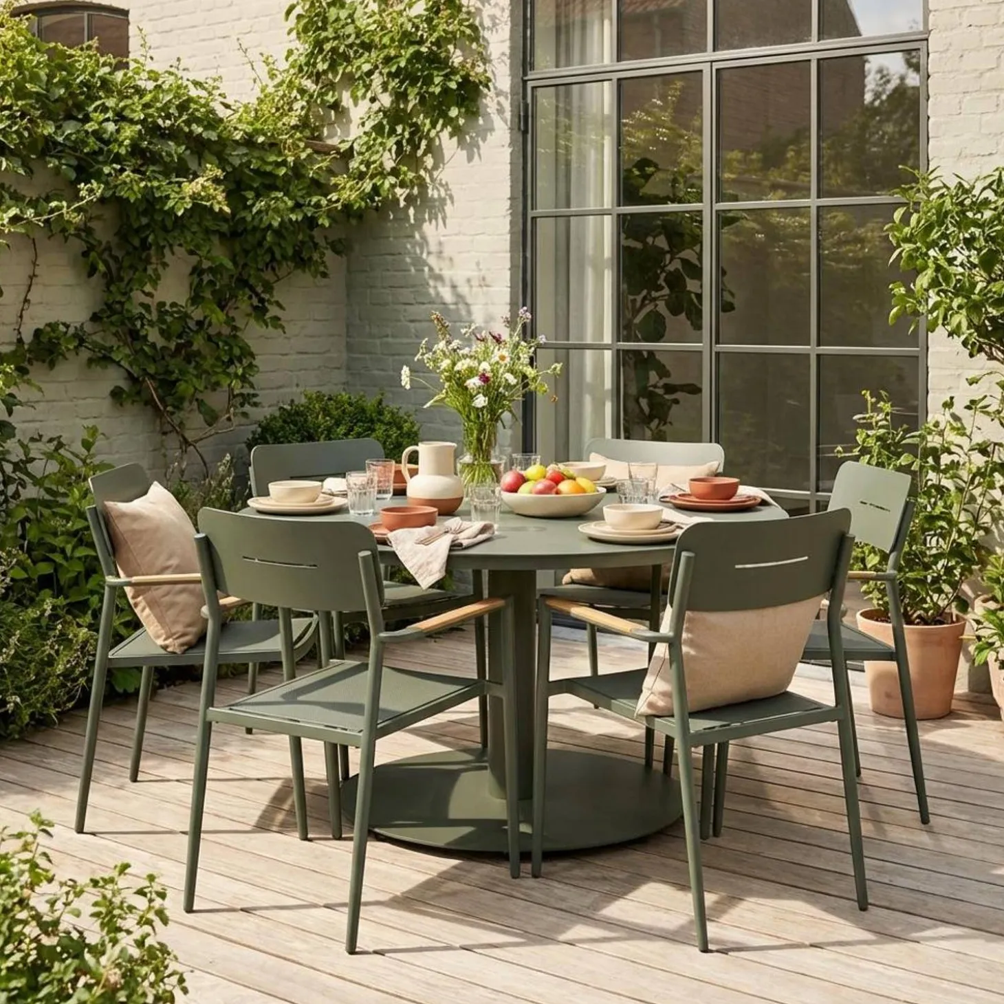 Tuintafel rond met 6 stoelen aluminium