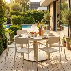 Tuintafel rond met 6 stoelen aluminium