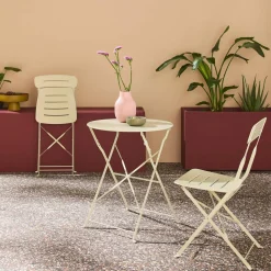Tuintafel rond + 2 stoelen bistrostijl opklapbaar staal