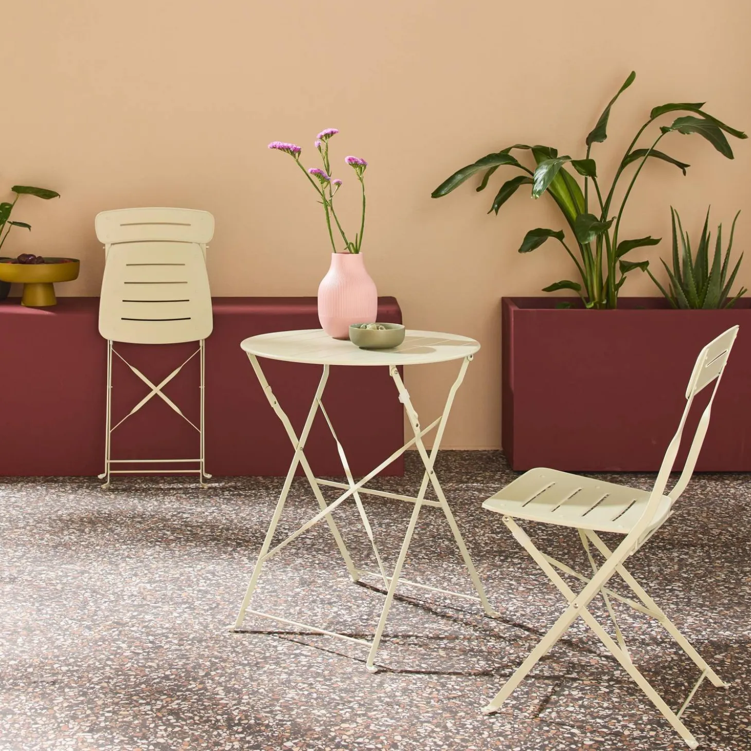 Tuintafel rond + 2 stoelen bistrostijl opklapbaar staal