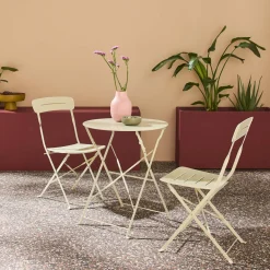 Tuintafel rond + 2 stoelen bistrostijl opklapbaar staal