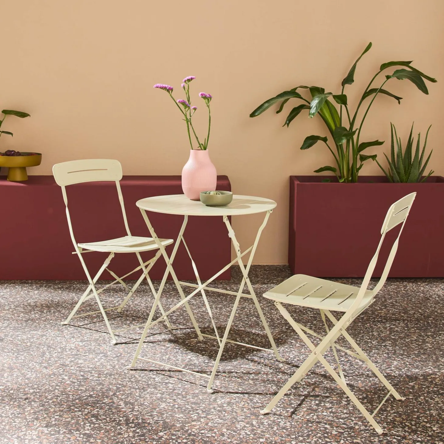 Tuintafel rond + 2 stoelen bistrostijl opklapbaar staal