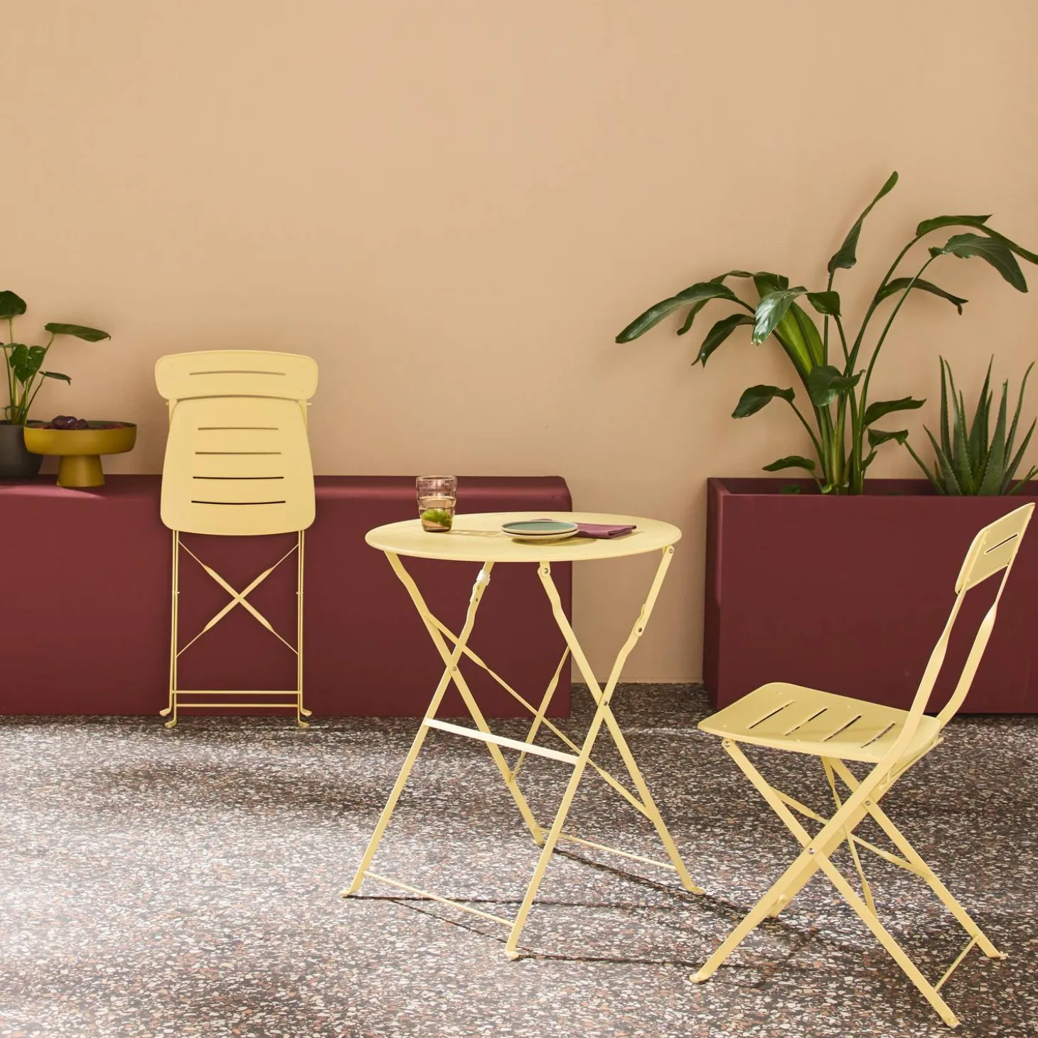 Tuintafel rond + 2 stoelen bistrostijl opklapbaar staal