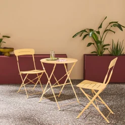 Tuintafel rond + 2 stoelen bistrostijl opklapbaar staal