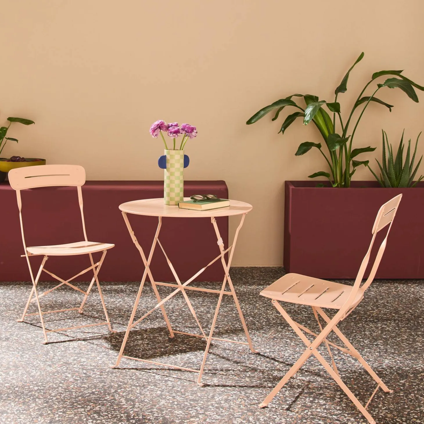 Tuintafel rond + 2 stoelen bistrostijl opklapbaar staal