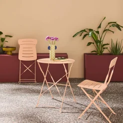 Tuintafel rond + 2 stoelen bistrostijl opklapbaar staal