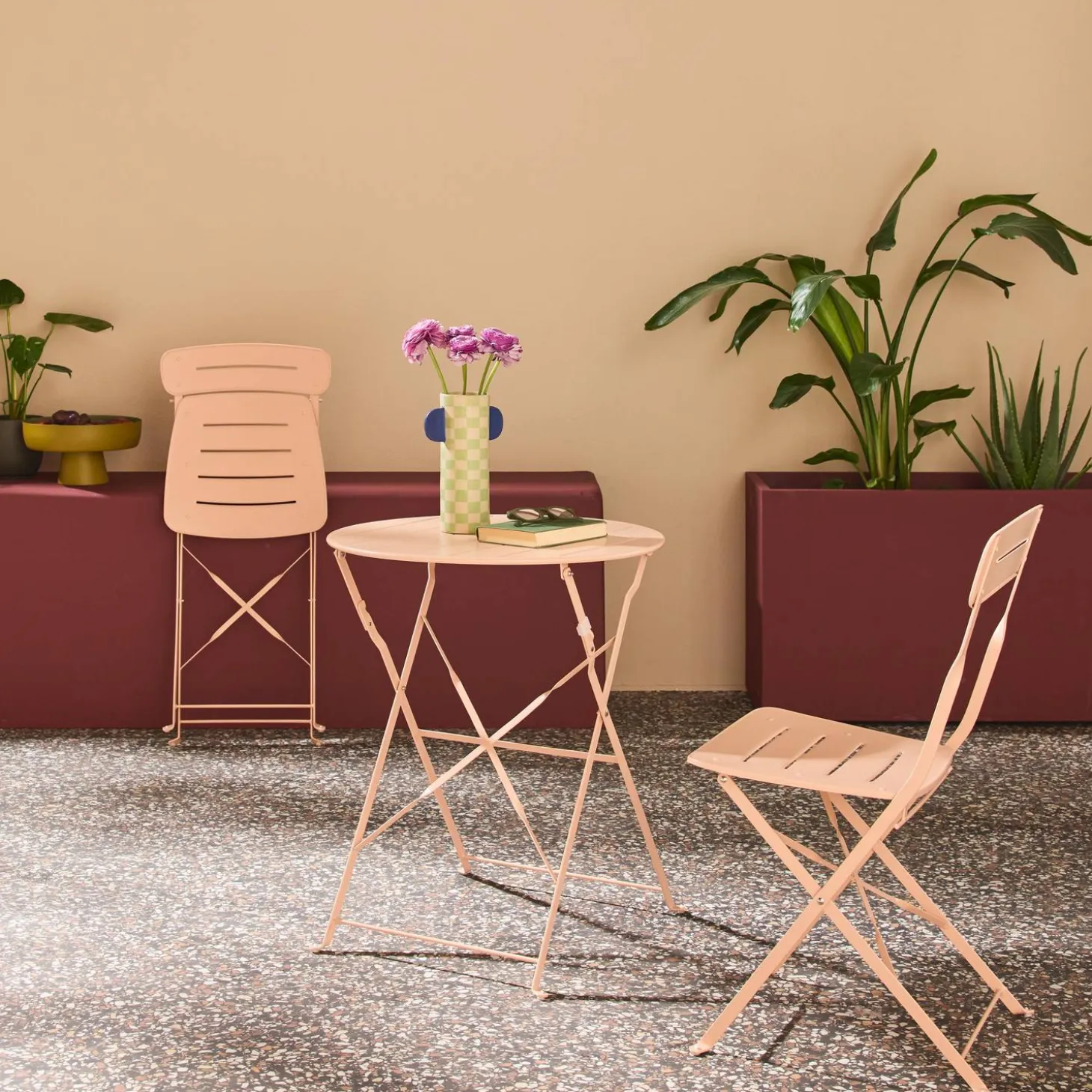 Tuintafel rond + 2 stoelen bistrostijl opklapbaar staal