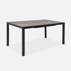 Tuintafel van aluminium met houteffect uitschuifbaar met 8 stoelen