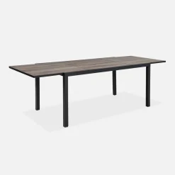 Tuintafel van aluminium met houteffect uitschuifbaar met 8 stoelen