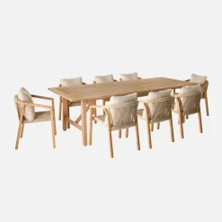 Tuintafel van eucalyptus hout en touw met 8 stoelen