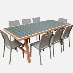 Tuintafel van hout en aluminium met 8 stoelen