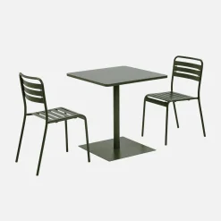 Tuintafel vierkant bistro van staal + 2 stoelen