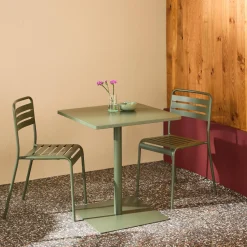 Tuintafel vierkant bistro van staal + 2 stoelen