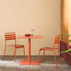 Tuintafel vierkant bistro van staal + 2 stoelen