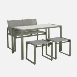 Tuintafel + 4 zitplaatsen inschuifbare set van staal en textileen