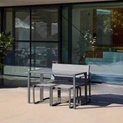 Tuintafel + 4 zitplaatsen inschuifbare set van staal en textileen