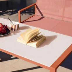 Tuintafel + 4 zitplaatsen inschuifbare set van staal en textileen