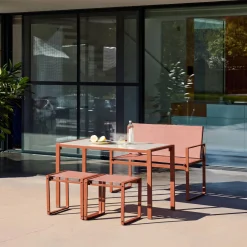 Tuintafel + 4 zitplaatsen inschuifbare set van staal en textileen