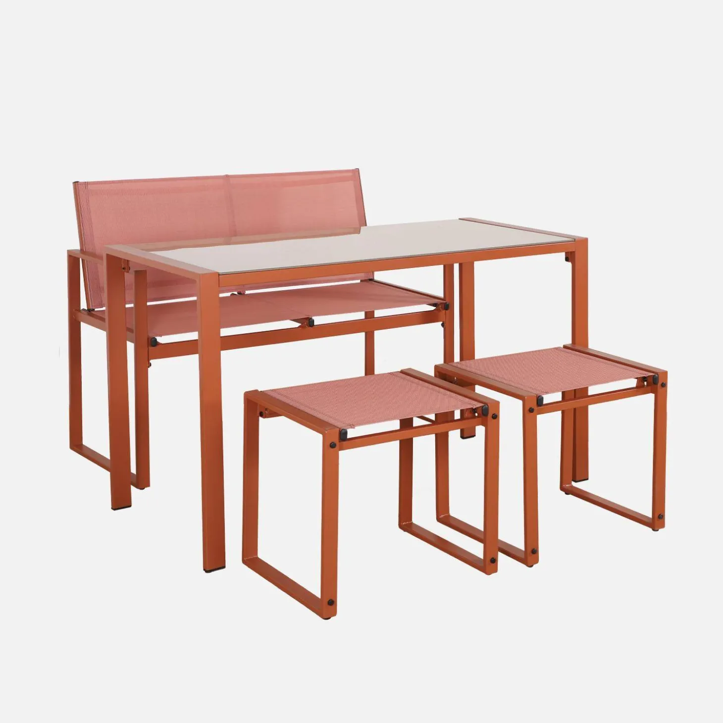 Tuintafel + 4 zitplaatsen inschuifbare set van staal en textileen