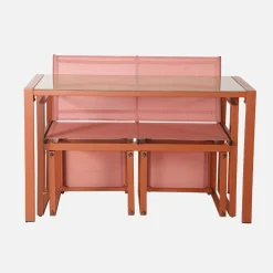 Tuintafel + 4 zitplaatsen inschuifbare set van staal en textileen