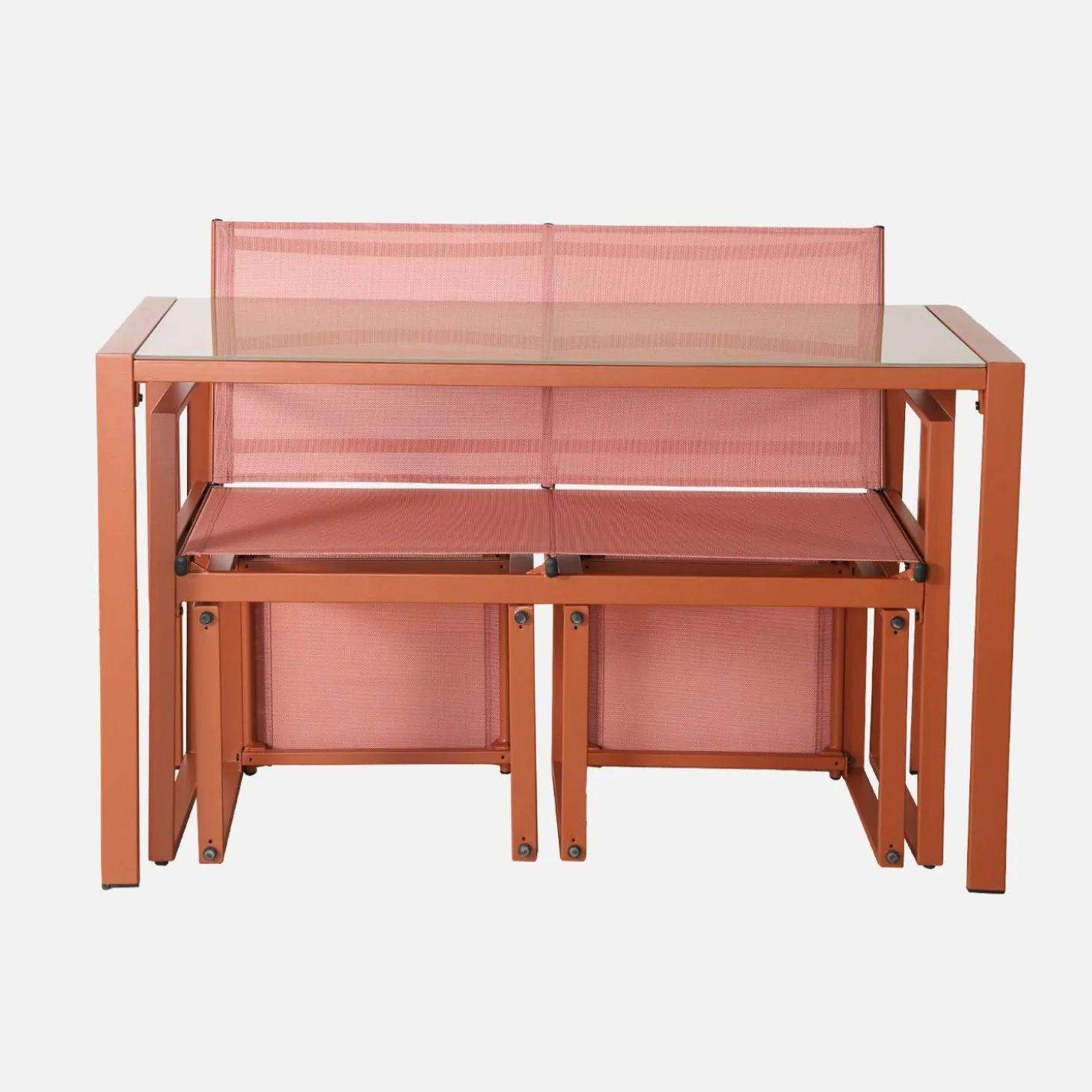 Tuintafel + 4 zitplaatsen inschuifbare set van staal en textileen