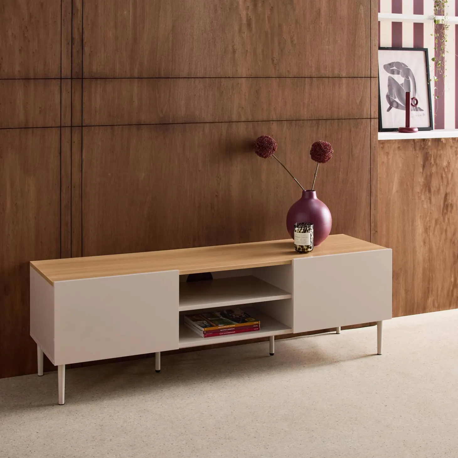 TV-meubel 2 deuren metaal en houtdecor 140cm